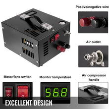 Load image into Gallery viewer, Portable PCP Air Compressor 12V DC, 4500 Psi High Pressure Pump, 30MPa - Ideal For PCP Air Rifle, Airsoft HPA, Paintball, Scuba Tank and More! - 110V-220V AC