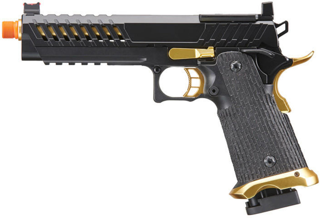 Lancer Tactical Knightshade Hi-Capa Gas Blowback Airsoft Pistol w/ Red Dot Mount (Color: Black & Gold)