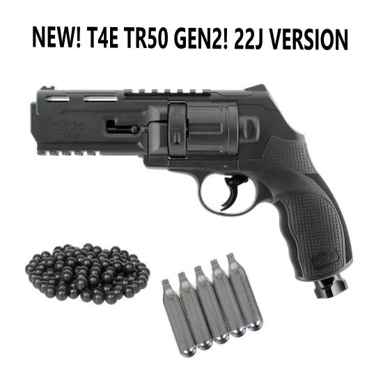 T4E HDR/TR50 GEN2 CUSTOM HOME DEFENSE EDITION .50 Caliber Co2 Revolver- Up To 22 JOULES 600fps - Rubber/Riot Ball  Black - Starter Package!