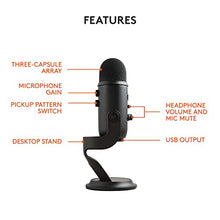 Load image into Gallery viewer, Blue Yeti USB Microphone for PC, Mac, Gaming, Recording, Streaming, Podcasting, Studio and Computer Condenser Mic with Blue VO!CE effects, 4 Pickup Patterns, Plug and Play – Blackout
