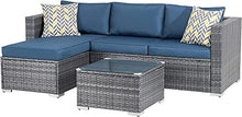 Load image into Gallery viewer, JAMFLY Outdoor Patio Furniture Sets, All-Weather Rattan Outdoor Sectional Sofa with Tea Table and Cushions Upgrade Wicker Patio sectional Sets 3-Piece (Aegean Blue)
