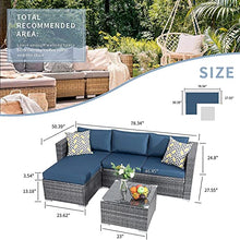 Load image into Gallery viewer, JAMFLY Outdoor Patio Furniture Sets, All-Weather Rattan Outdoor Sectional Sofa with Tea Table and Cushions Upgrade Wicker Patio sectional Sets 3-Piece (Aegean Blue)
