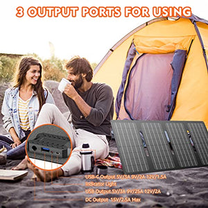 Apowking 146Wh Portable Power Bank with AC Outlet & 40W Foldable Solar Panel, Portable Laptop Charger 110V/100W with USB & DC Output for Camping, Home Emergency, Traveling, RV Trip