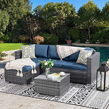 Load image into Gallery viewer, JAMFLY Outdoor Patio Furniture Sets, All-Weather Rattan Outdoor Sectional Sofa with Tea Table and Cushions Upgrade Wicker Patio sectional Sets 3-Piece (Aegean Blue)
