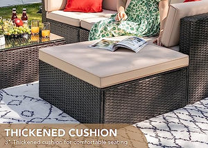 Devoko 5 Pieces Patio Furniture Sets All Weather Outdoor Sectional Patio Sofa Manual Weaving Wicker Rattan Patio Seating Sofas with Cushion and Glass Table(Beige)